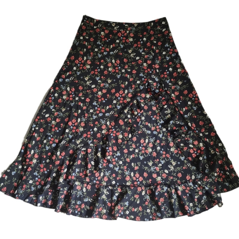 Floral Ruffle Asymmetrical Hem skirt - Picture 2 of 4